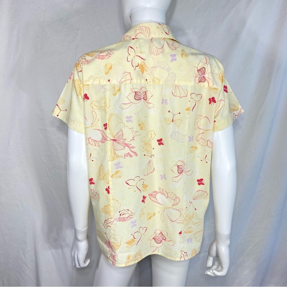 Karen Scott Pastel Yellow Butterfly Print Pocket Button Down Blouse - Picture 3 of 6